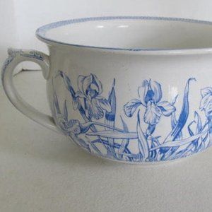 victorian Antique Blue Transferware Ironstone Chamber Pot T&R Boote Iris Pattern